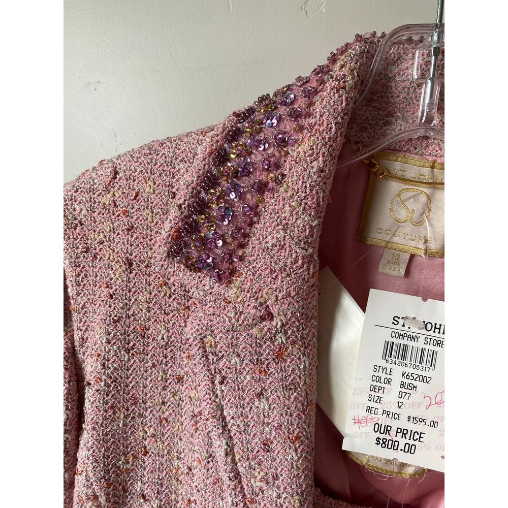 St. John Couture Embellished Knit Pink Blush Multi Jacket & Dress Suit- Size 12 - Picture 8 of 16